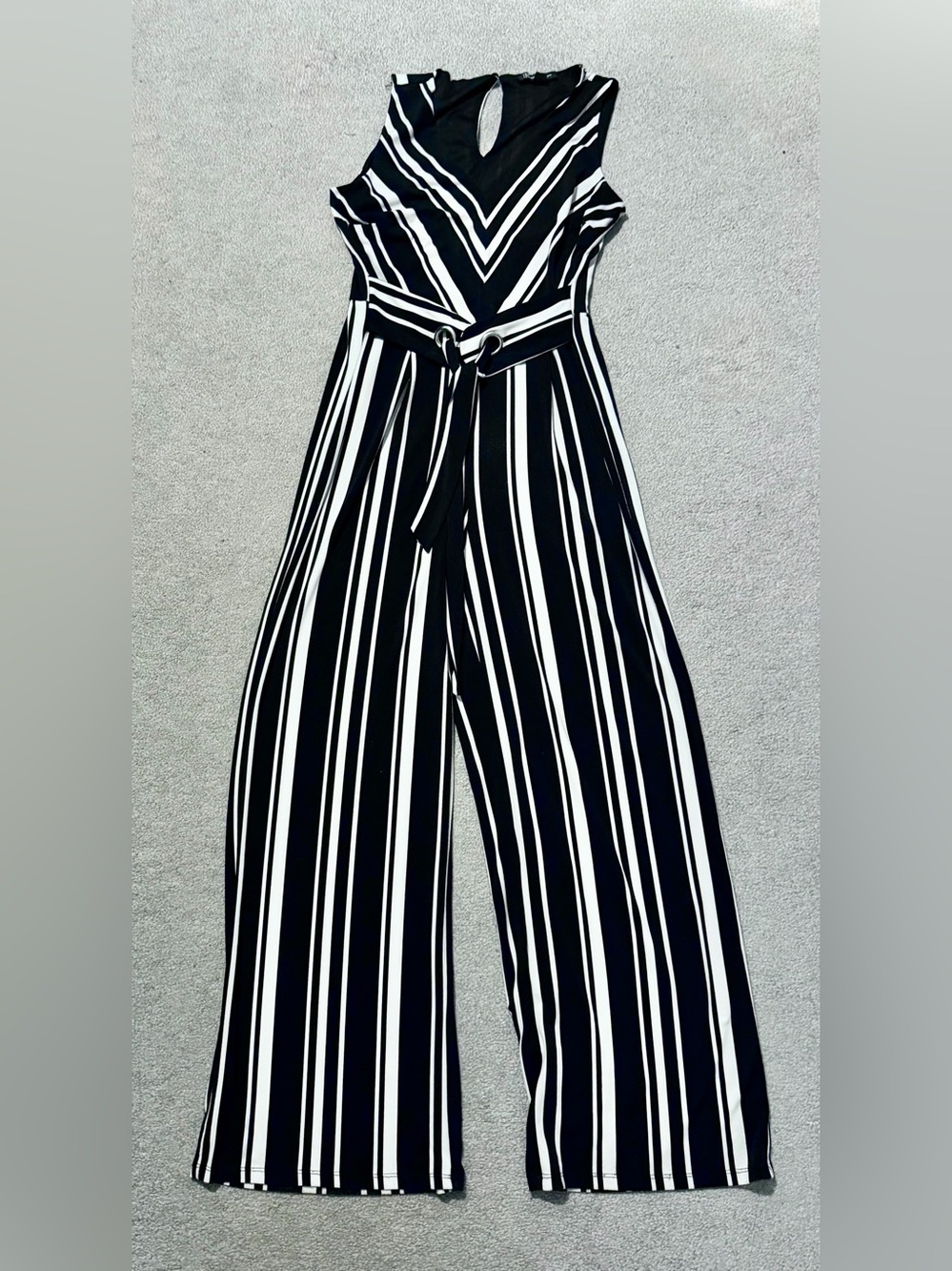 INC Women’s Striped Black & White Wide-Leg Jumpsuit with Tie Waist - M